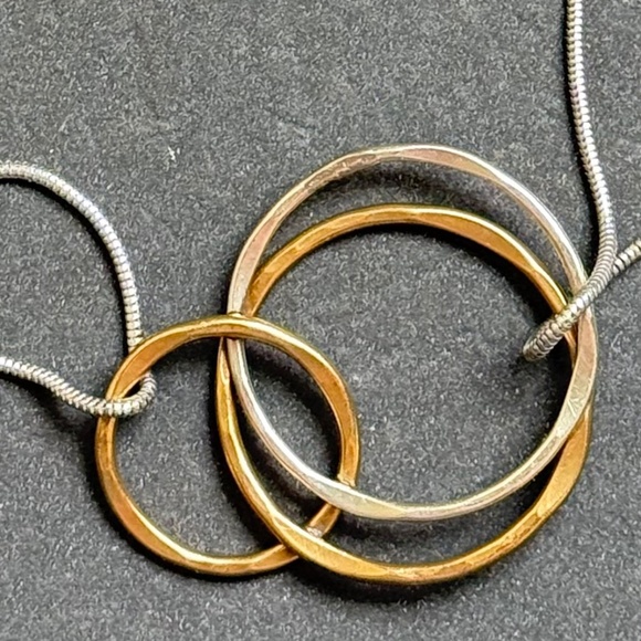 VINTAGE HANDMADE BAER SF Necklace Two-Tone Metals Modern 16"-19" - Picture 2 of 7